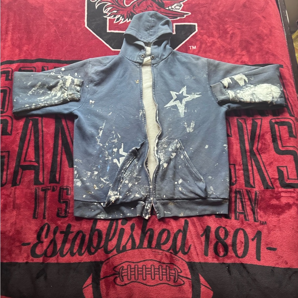 Blue Custom White Paint Splatted Hoodie